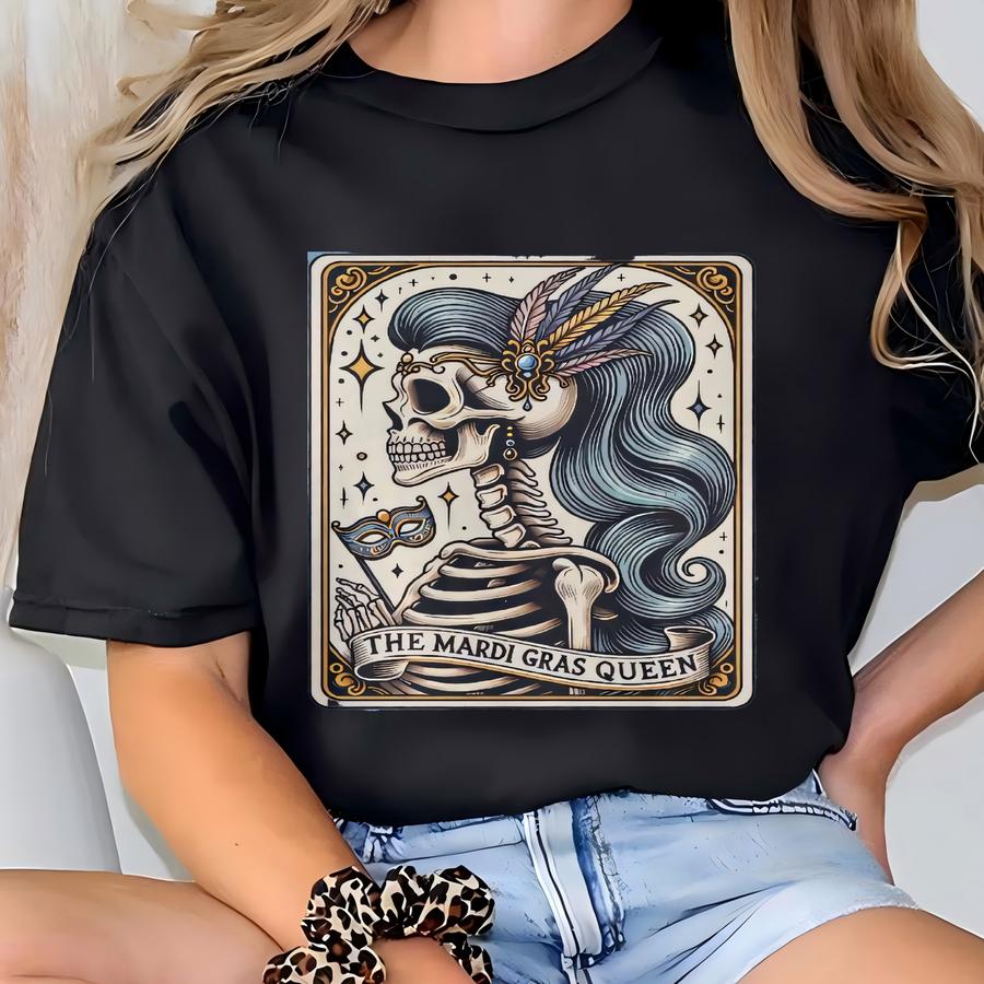 Mardi Gras Shirt, ® Mardi Gras Parade Tarot Card Hoodie, Louisiana Carnival Party Gift, Witchy Skeleton Mardi Gras Tee T-shirt