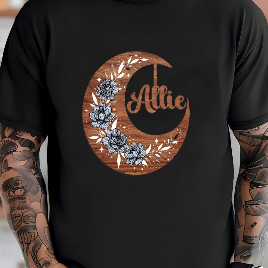 Crescent Moon Name Sign | Wooden Name Cutout, Moon Themed Art, Personalized Name Sign, Crescent Moon Gifts, Moon Decor, Laser Cut Wood Name T-shirt