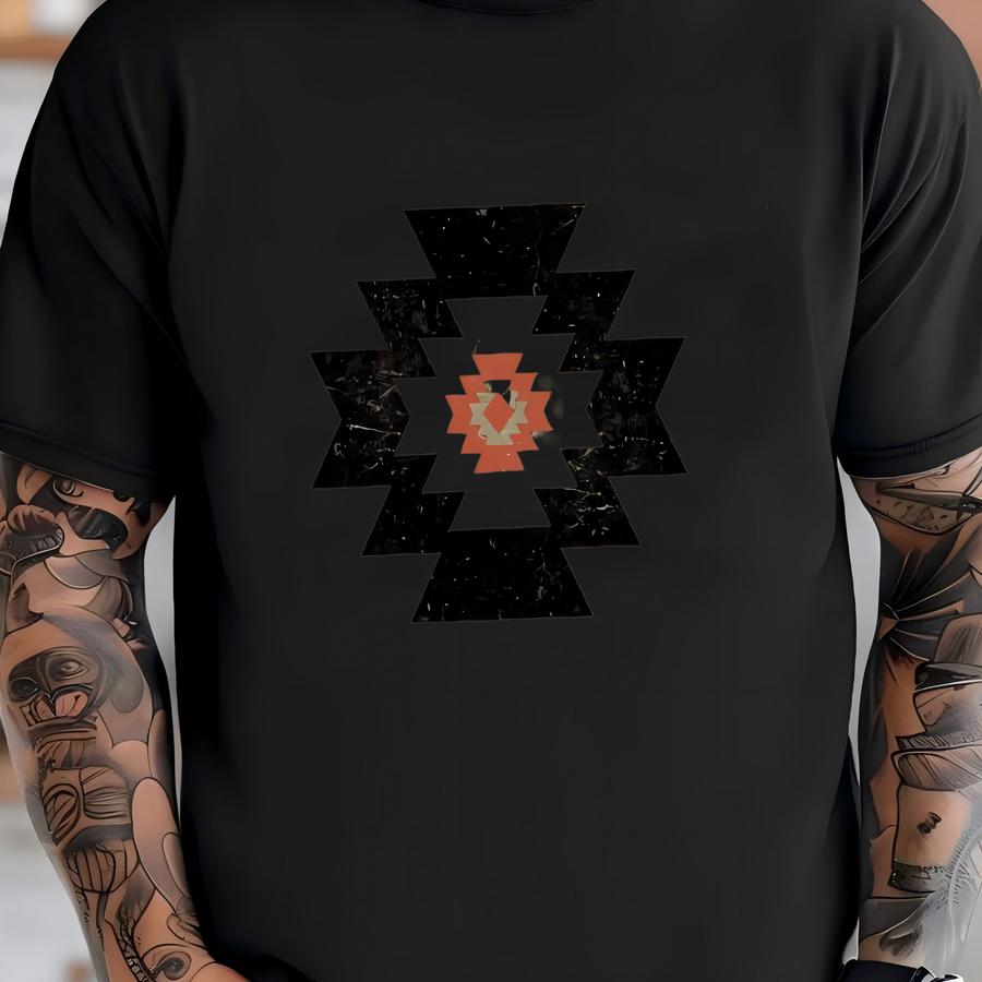 Black And Orange Distressed Aztec Tribal Western Women's Tank Top T-shirt