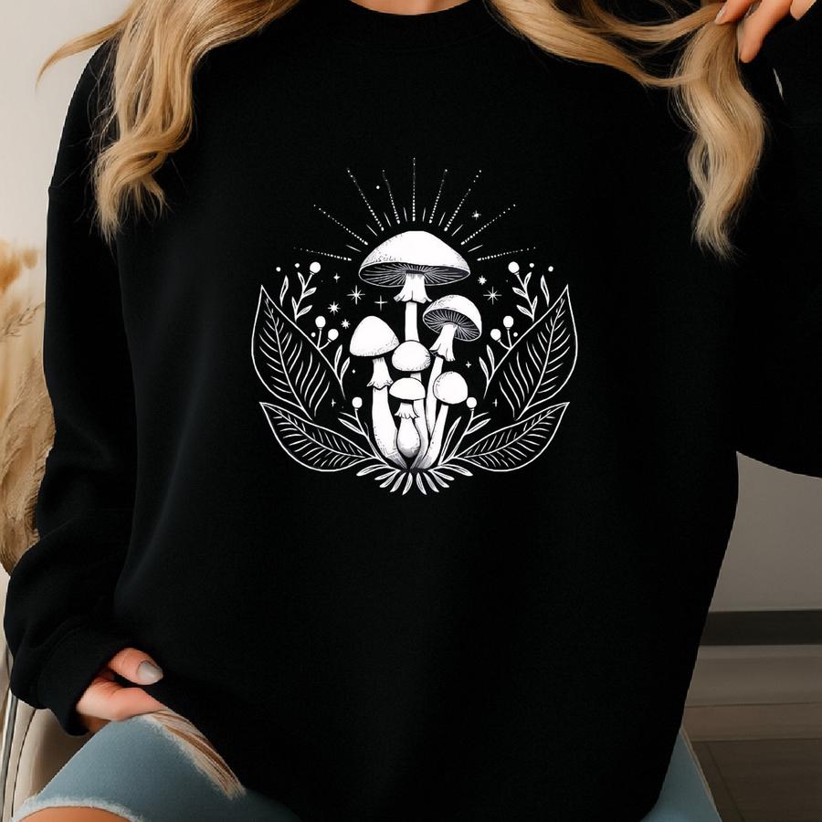 Botanical Mushroom Sweatshirt: Wildflower Cottagecore Mom Hoodie Sweatshirt