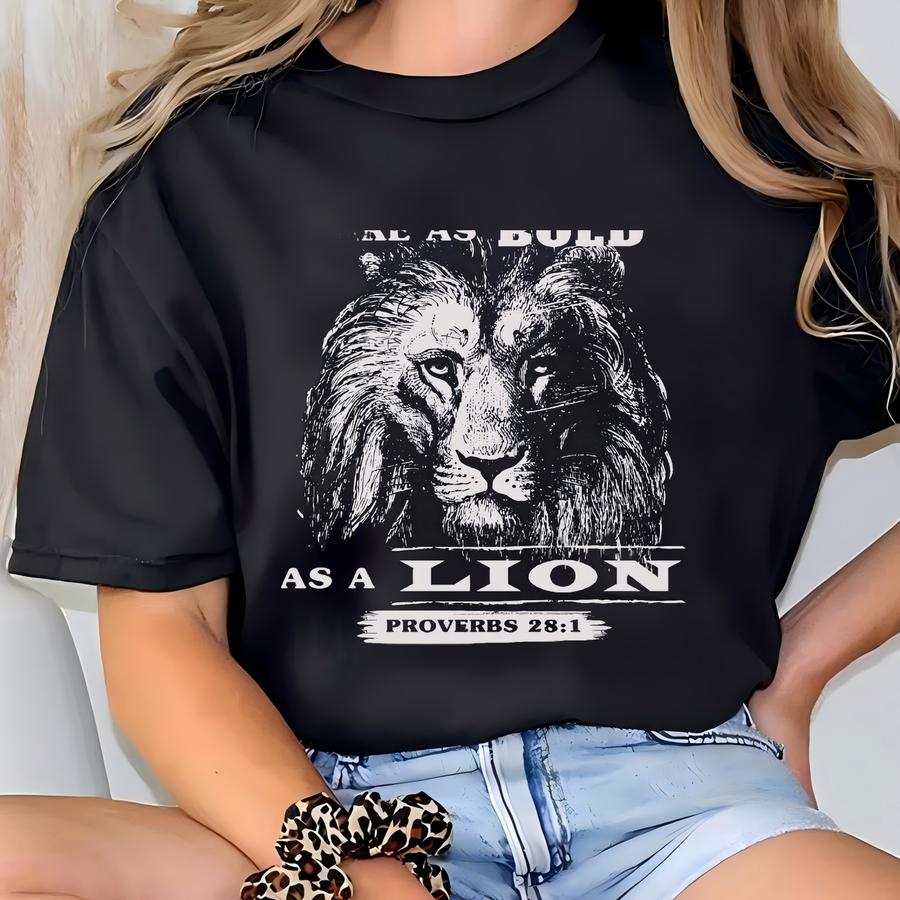 Bold As A Lion Christian Mens Tshirt, Proverbs Tee Shirt Gift For Believer T-shirt