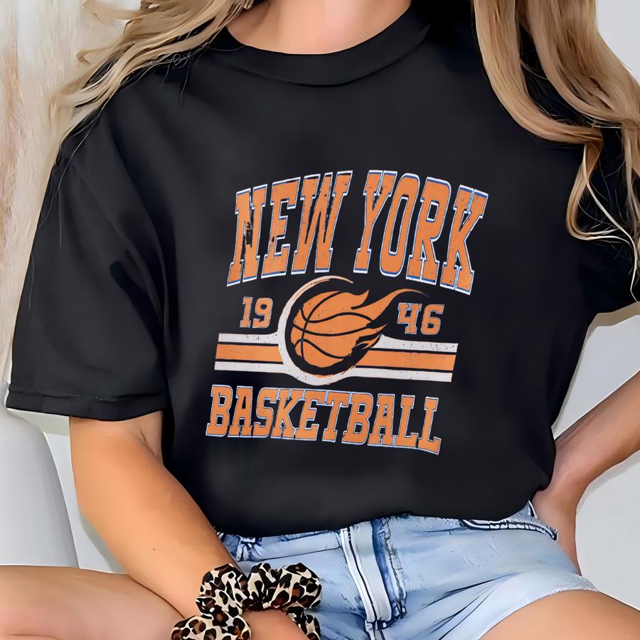 Retro New York Basketball Hoodie, New York Game Day Sweatshirt, New York Basketball Fan Gifts, Vintage 80s Style Sweatshirt, Blue And Orange T-shirt