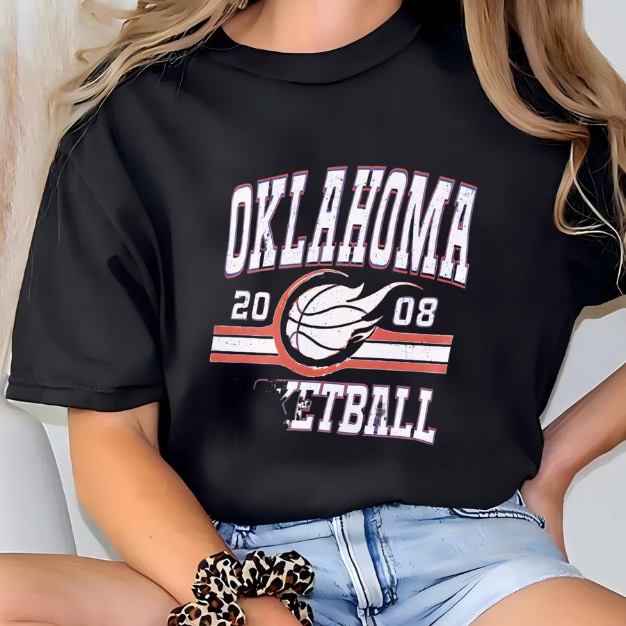 Retro Oklahoma City Basketball Hoodie, Oklahoma City Game Day Sweatshirts, Oklahoma Basketball Fan Gifts, Vintage 80s Style, Blue And Orange T-shirt