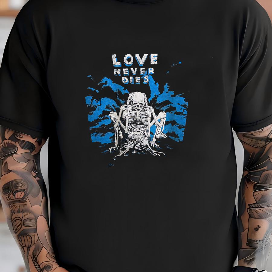 Vintage 90s Fashion Victim Love Never Dies T Shirt Size Xl Nsfw Skeleton Lovers Dark Humor Bold Provocative Art Punk Gothic 1991 Shirt T-shirt