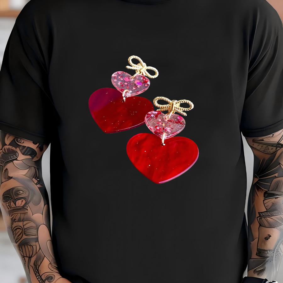 Ribbon And Heart Acrylic And Metal Stud Earrings T-shirt