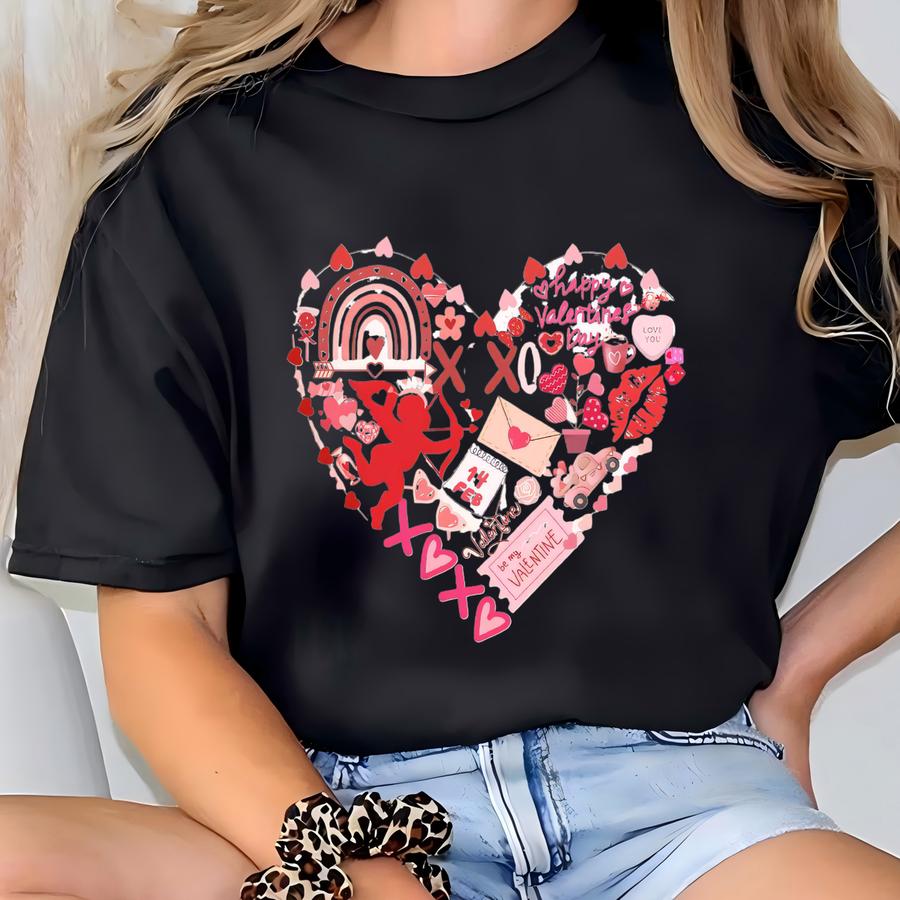 Valentine Heart Tee Girls Valentine Outfit Aesthetic Love You Shirt Cute Heart Shirt Youth Valentine Shirt Xoxo Ladies Valentine Tee T-shirt