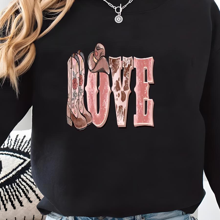 Love Western Valentines Day Sweatshirt, Love Sweater, Gift For Her, Unisex Sweatshirt, Cowgirl Valentines Day Shirt, Valentine's Day Sweatshirt