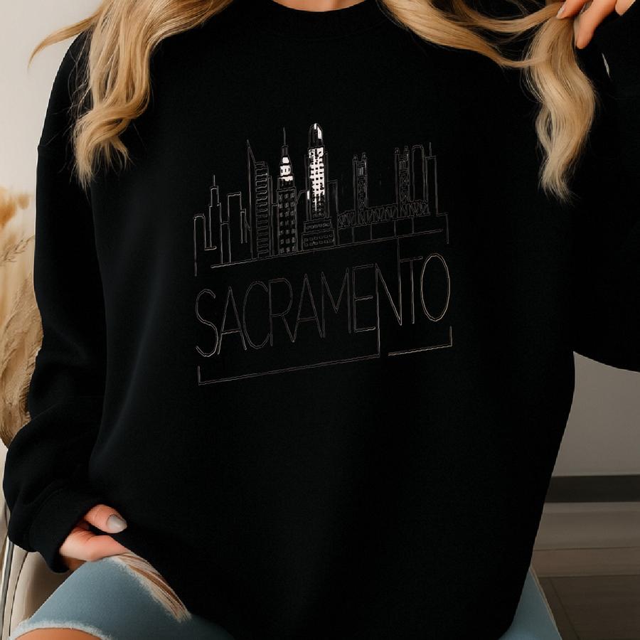 Sacramento City Skyline Sweatshirt, Sacramento California Cityscape Silhouette Sweatshirt, Sacramento Souvenir Hoodie, Sacramento Trip Tee Sweatshirt