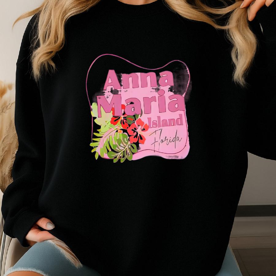 Tropical Flowers Adult Hoodie, Beach Lover Palm Trees Sweatshirt, Anna Maria Island Florida Unisex Hooded Sweatshirt, Vacation Floral Sweatshirt