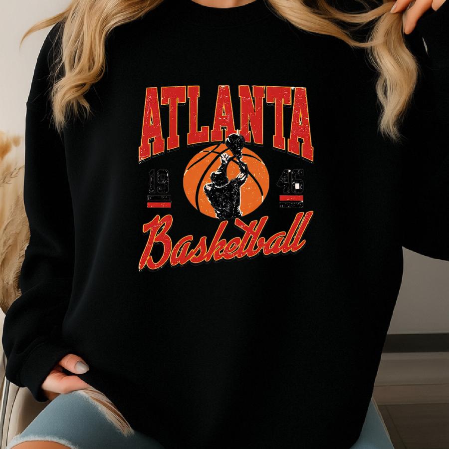 Atlanta Basketball Graphic Shirts, Retro 90s Basketball Sweatshirt, Atlanta Fans Tee Gifts, Basketball Game Day Sweatshirt, Atlanta Team Sweatshirt