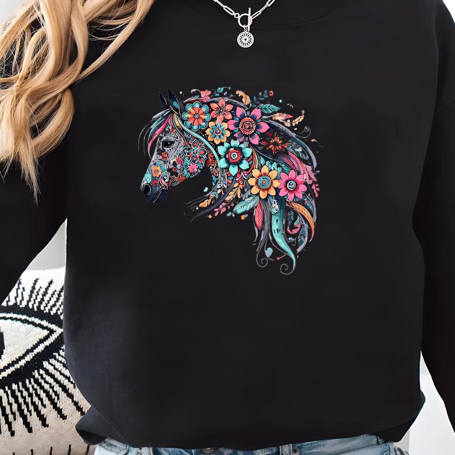 Floral Horse Sweatshirt: Horse Lover Gift Sweatshirt