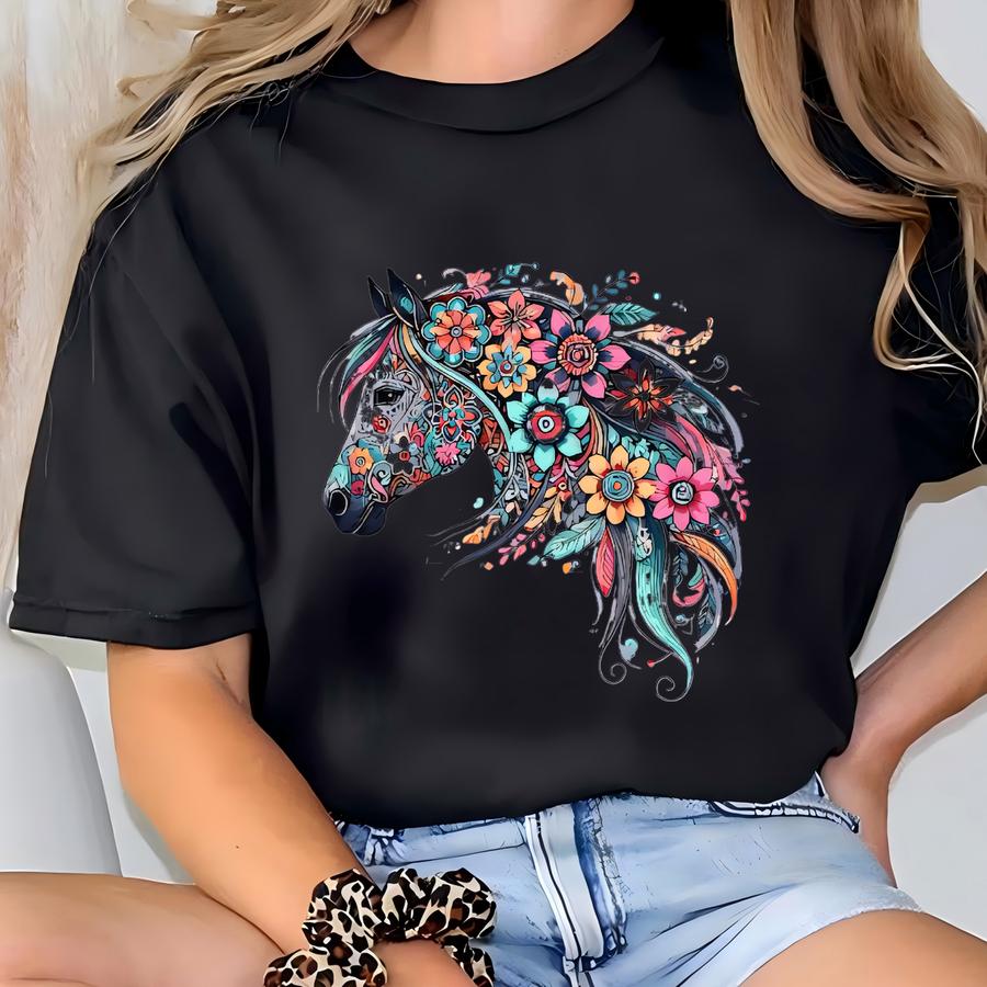 Floral Horse Sweatshirt: Horse Lover Gift T-shirt