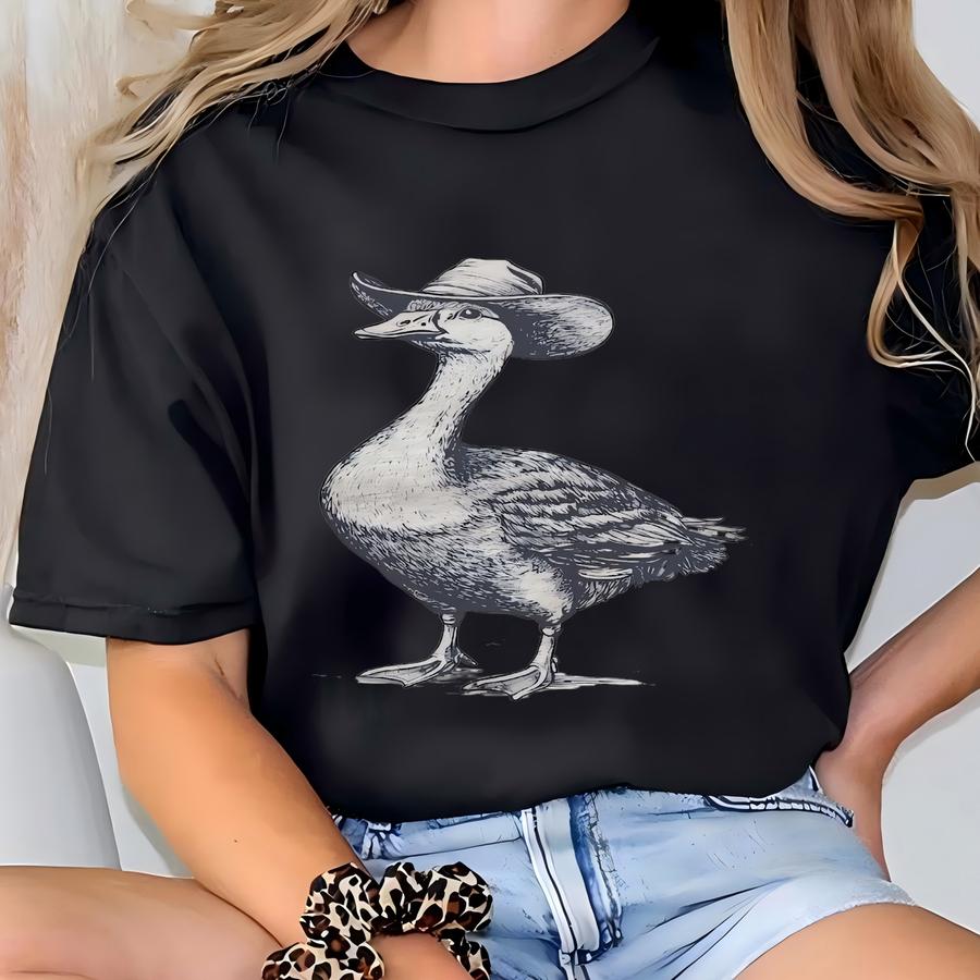 Silly Cowboy Goose Shirt Funny Goose Wearing Cowboy Hat Tshirt Vintage Western Goose Lover Tee Cowgirl Gift Hoodie T-shirt