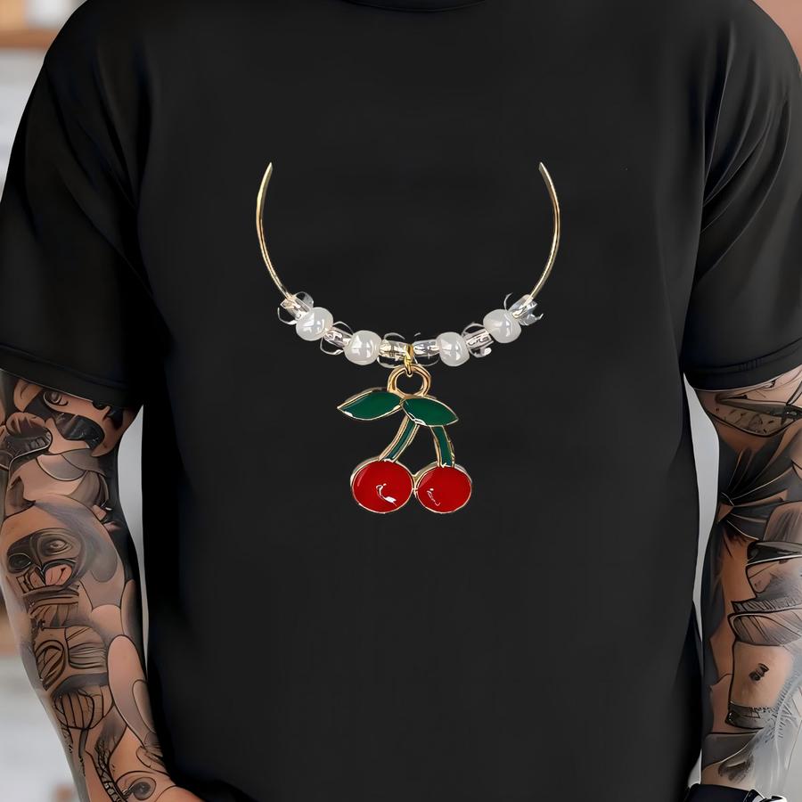 Cherry Tumbler Charm Red Cherry Cup Charm Tumbler Accessories Water Bottle Handle Charm Birthday Gift For Her Mom Red Gold Fruit T-shirt