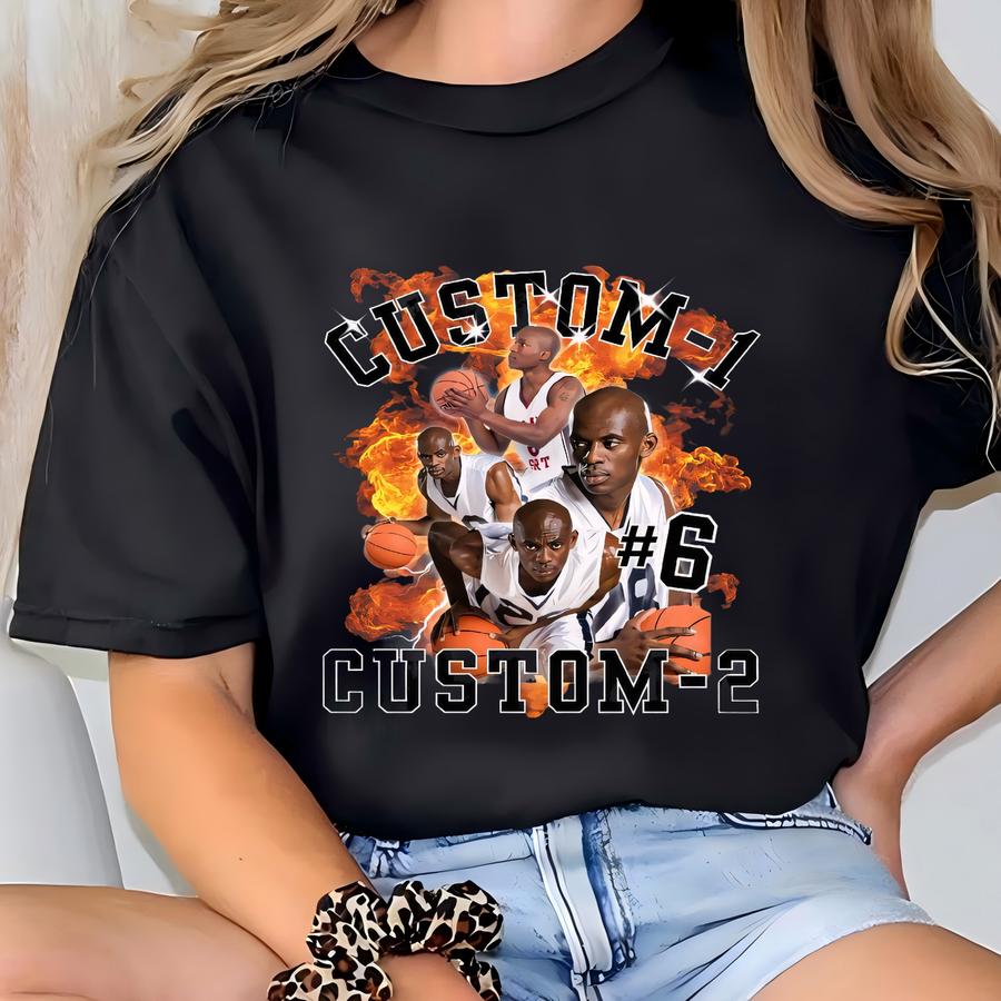 Custom Basketballers Hoodie With Photo, Personalized Basketball Hoodie, 90s Photo Collage Hoodi, Retro 90s Hoodies With Your Name And Number T-shirt