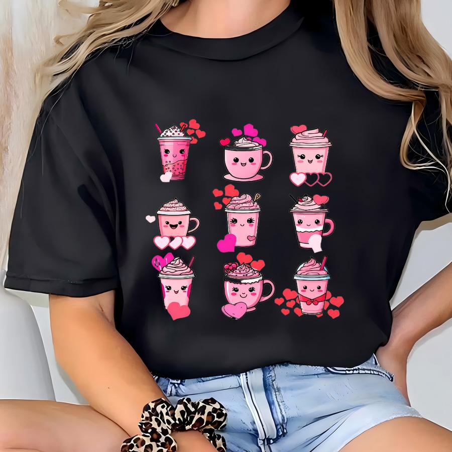 Coffee Hearts Valentine's Tee: Unisex Short Sve Shirt T-shirt