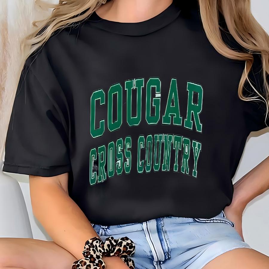 Vintage Cougar Cross County Sweatshirt Cougar Pullover Sweater Cross County Crewneck Jumper Cougar Cross County Print Graphic Logo Gray T-shirt