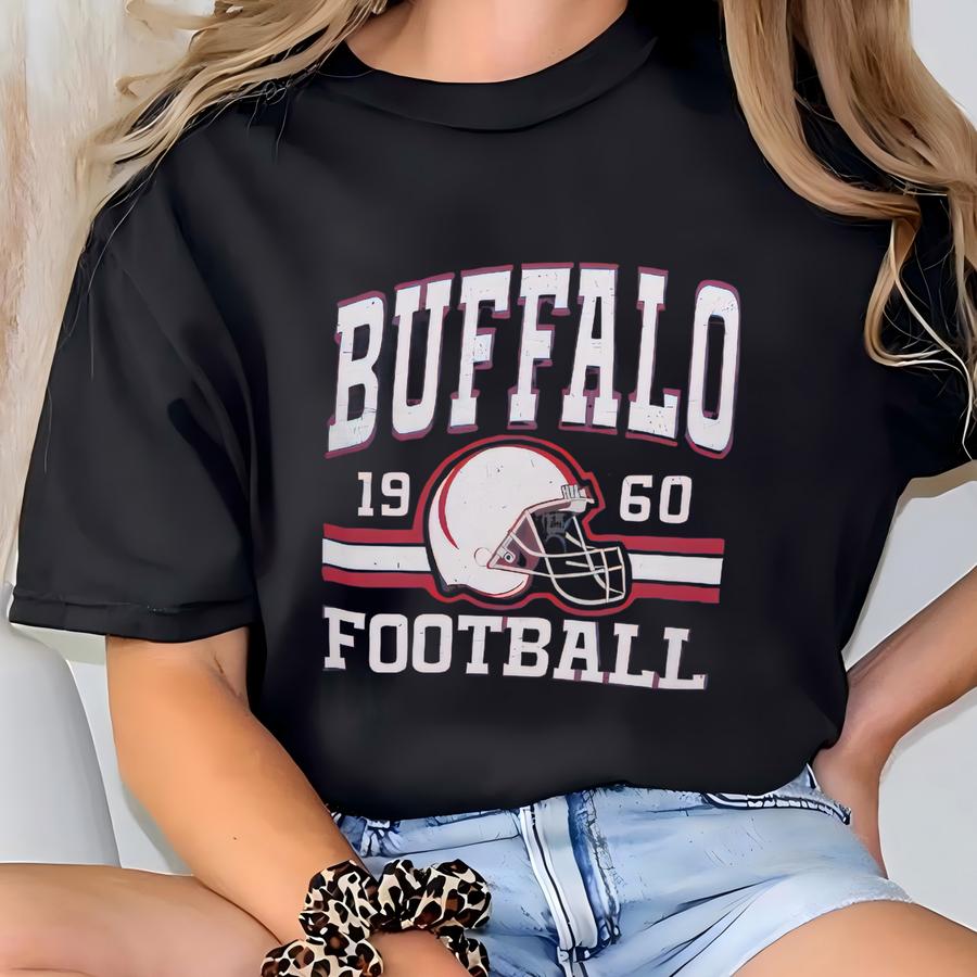 Custom Retro Buffalo Football Hoodie, Buffalo Game Day Hoodie, Personalized Retro 80s Vintage Style, Buffalo Red Blue Football Shirt T-shirt