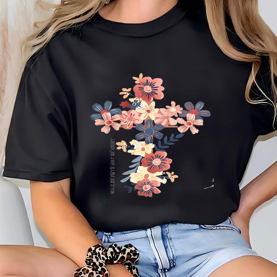 Floral Cross Christian Hoodie: Jesus Is The Light, Motivational Faith Shirt T-shirt