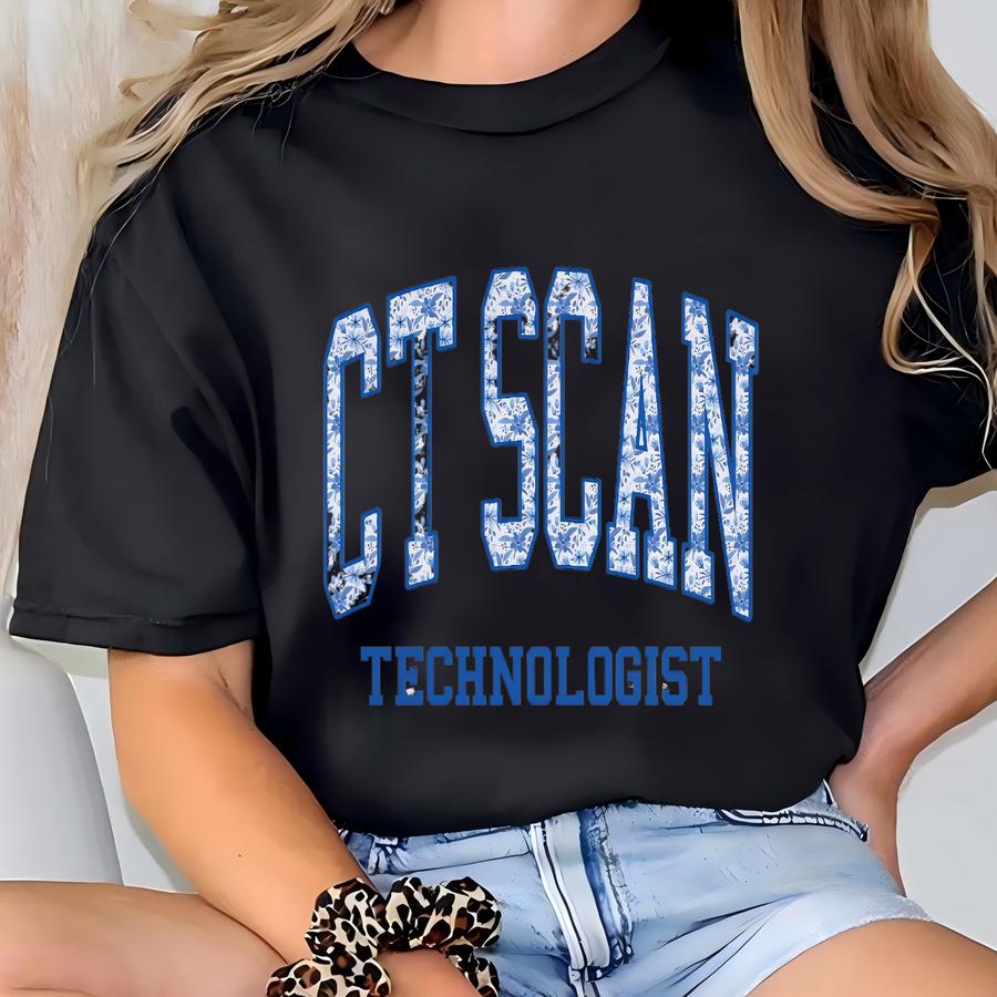 Blue Floral Ct Scan Technologist Sweatshirt: Cat Scan Tech Pullover T-shirt