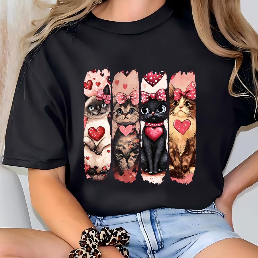 Valentine Cat Sweatshirt, Valentine Shirt , Heart Love Cat Valentine Sweater, Cute Cat Hoodie, Valentine Cat Lovers Gift,cat Lover Gift T-shirt