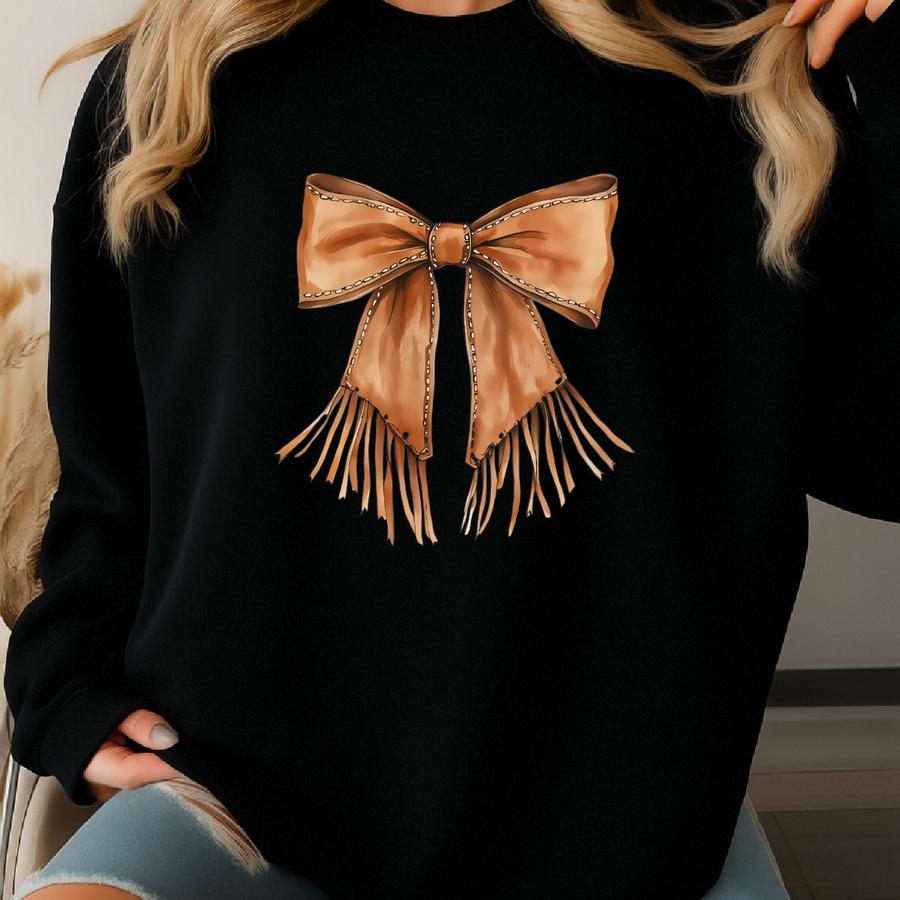 Western Coquette Bow Shirt, Cowgirl Sweatshirt, Country T-shirt, Cute Women's Shirt, Western Graphic Shirt, Sweater, Coquette Bow Tee Sweatshirt