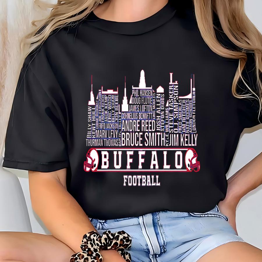 Buffalo Football All Time Legends Shirt, Football Game Day Tshirt, Buffalo City Skyline Shirt, Buffalo City Football Shirt, Buffalo Red Blue T-shirt