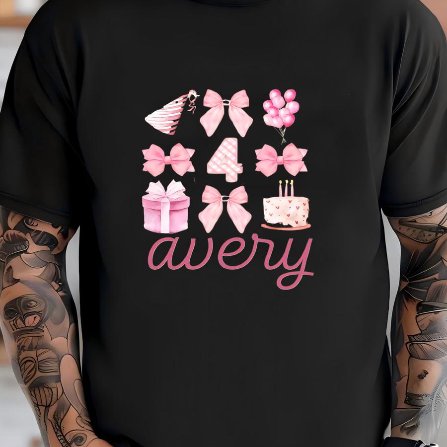 Bow 4th Birthday Shirt, Bow Birthday, Coquette Birthday, Girl Birthday, Pink Bow Outfit, Pink Bow Party Outfit, 4th Birthday, Personalized T-shirt