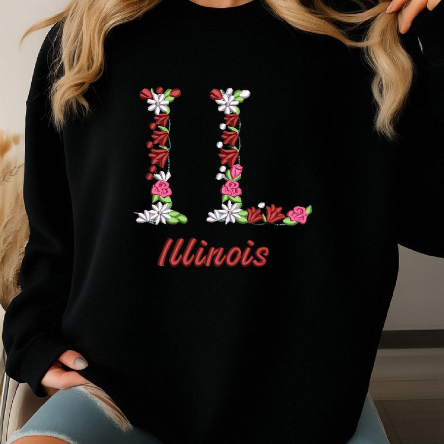 Illinois Sweatshirt: Floral State Pride Sweater Sweatshirt