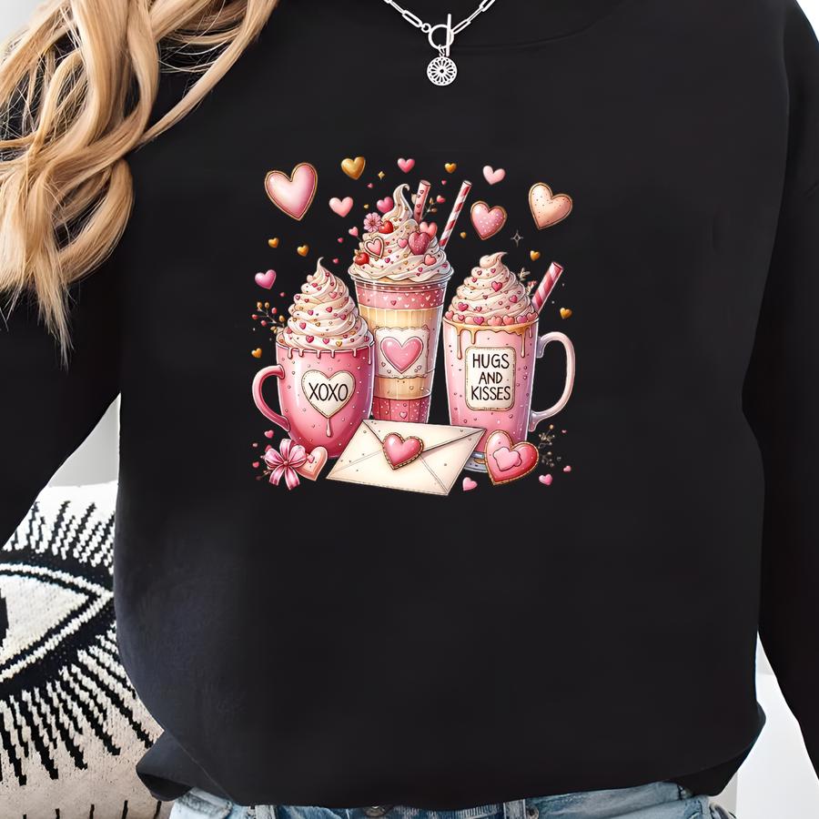 Valentine Coffee Sweatshirt, Womens Valentines Day Sweater, Xoxo Sweatshirt, Coffee Lover Gift, Pink Coffee Valentine Shirt, Gift For Her Sweatshirt
