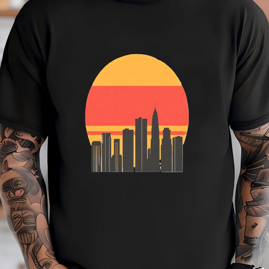 Retro City Sunset Hoodie - Urban Skyline Graphic Tee For City Lovers - Vintage Aesthetic Shirt With Modern Sunset Design T-shirt