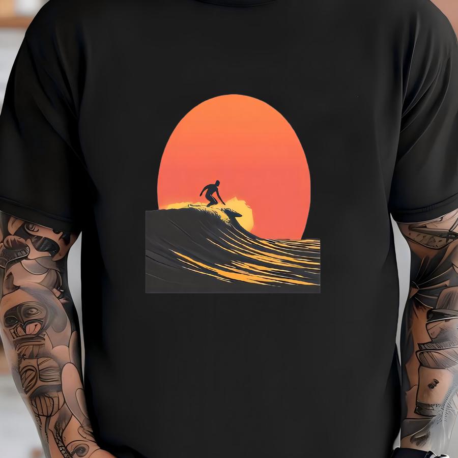 Retro Surf Sunset Hoodie - Surfboard And Ocean Graphic Tee For Beach Lovers - Tropical Adventure And Summer Vibes Shirt T-shirt