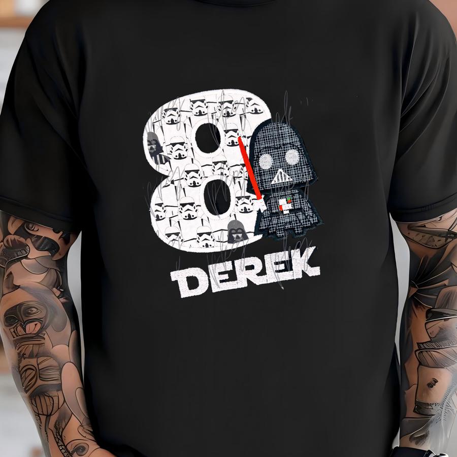 Space Vader Birthday Shirt - Black White Tee - Birthday Hoodie - Space Wars - Warrior - Character Applique - Age Number T-shirt