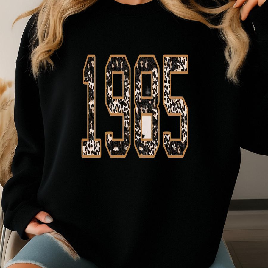 Custom Leopard Print 1985 Sweatshirt - Unisex Birthday Gift Sweatshirt
