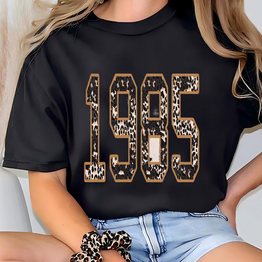 Custom Leopard Print 1985 Sweatshirt - Unisex Birthday Gift T-shirt