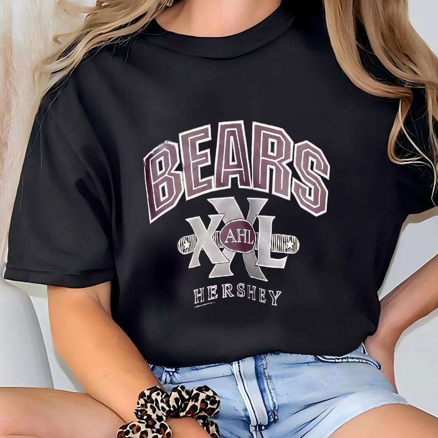 90s Ahl Hershey ‘bears’ Crewneck Sweatshirt Print Logo Black Color Men’s Xl T-shirt