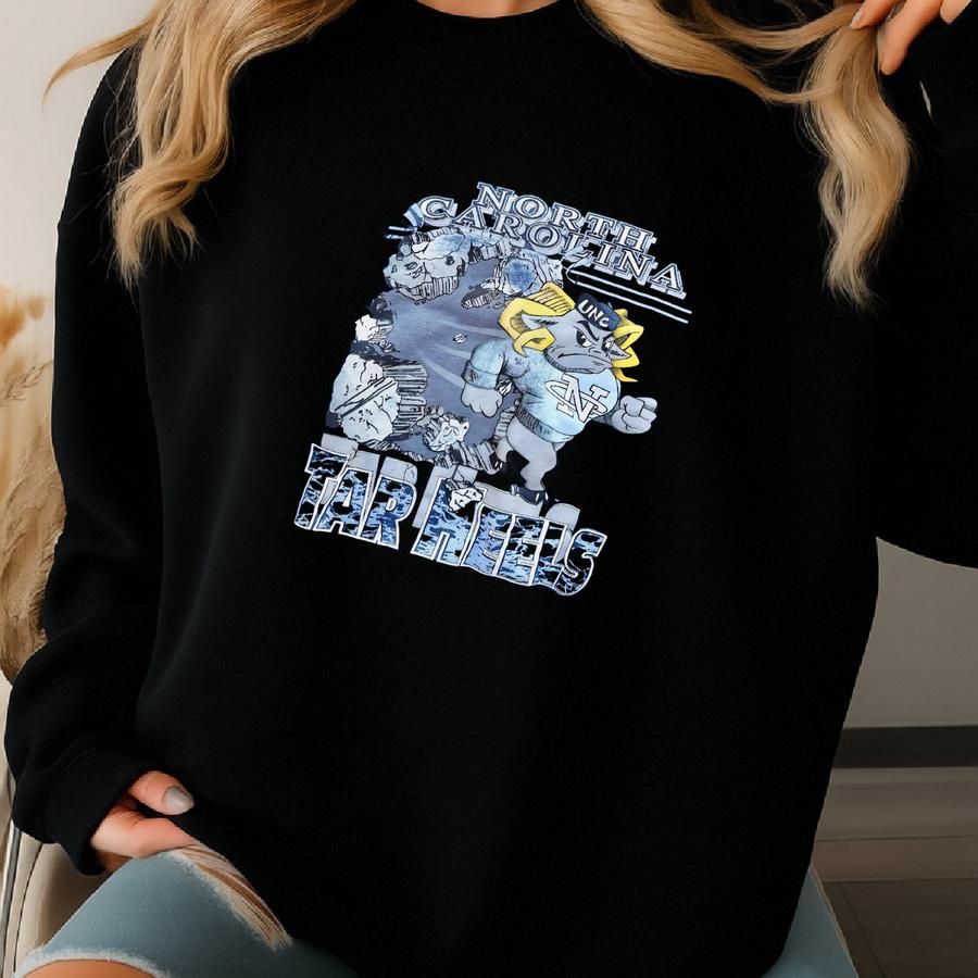 Vintage 90s University Of North Carolina Unc Tar Heels Collegiate Mascot Sportswear Graphic Crewneck Sweatshirt Usa Size Large Sweatshirt