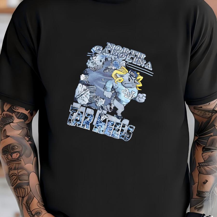 Vintage 90s University Of North Carolina Unc Tar Heels Collegiate Mascot Sportswear Graphic Crewneck Sweatshirt Usa Size Large T-shirt