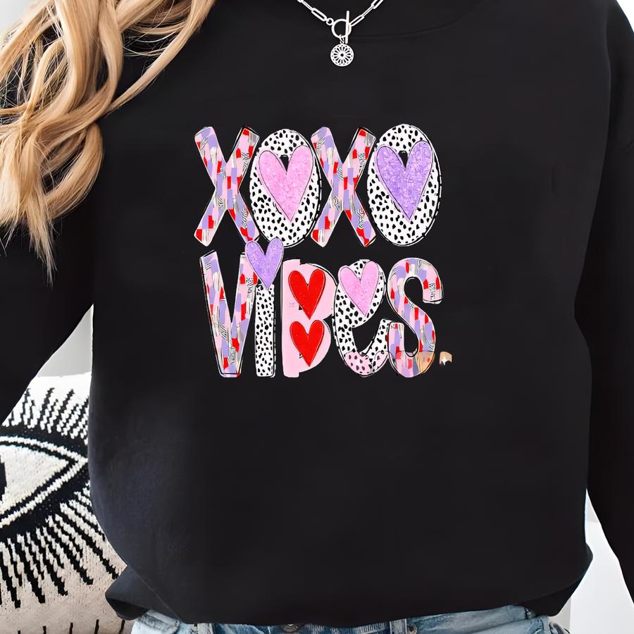 Xoxo Vibes Valentine's Day Shirt, Xoxo Hearts Cute Shirt, Girls Valentine's Shirt, Retro Valentine Tee, Dalmation Valentine Hearts Shirt Sweatshirt