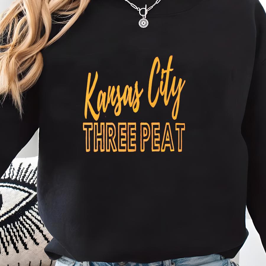 Kansas City Football Three Peat Hat, Kc Football Gift, Baseball Hat Kansas City, Gift For Kansas City Fan, Birthday Gift For Kc Fan Game Day Sweatshirt