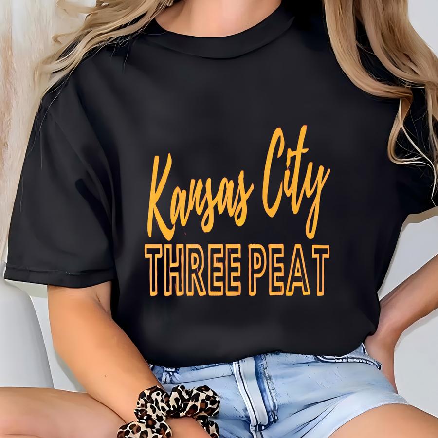 Kansas City Football Three Peat Hat, Kc Football Gift, Baseball Hat Kansas City, Gift For Kansas City Fan, Birthday Gift For Kc Fan Game Day T-shirt
