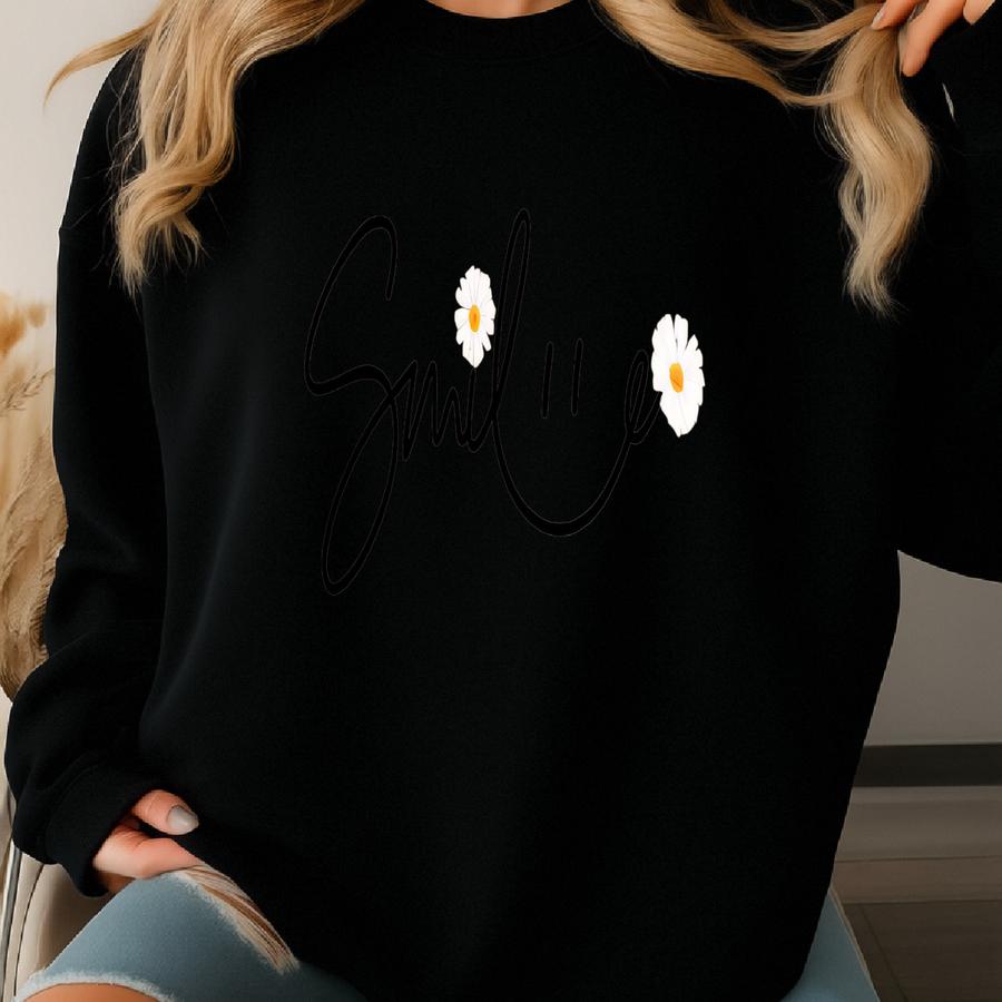 Daisy Smile Face Sweatshirt: Women's Flower Hoodie Sweatshirt