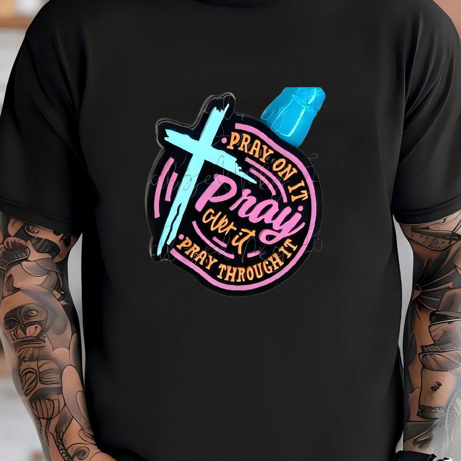 Focal Pen - Pray On It - Pray Over It - Pray Through It - Blue Orange Pink - Your Plan - God's Plan - Rhinestone Sparkly Gift - Replace Ink T-shirt