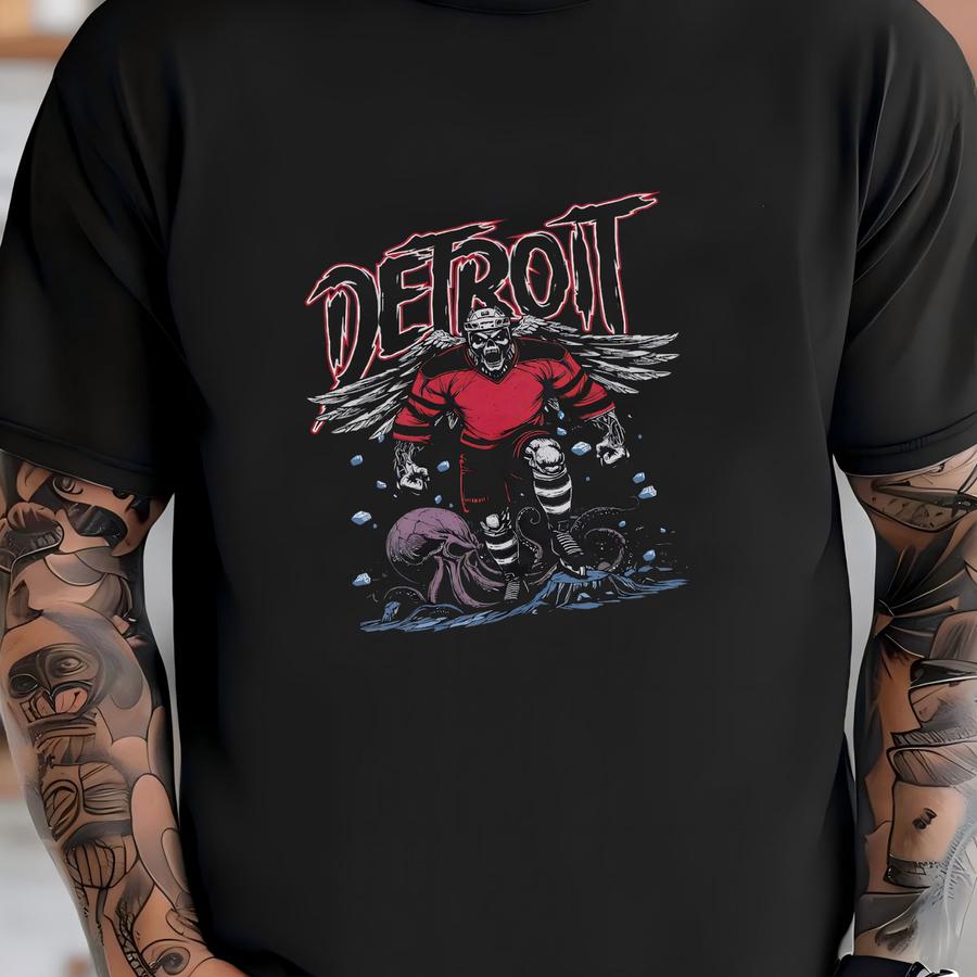 Detroit Hockey Sweatshirt - Graphic Crewnecks - Skeleton - Gift Shirt - Bootleg Shirt - Skeleton Hockey Crewnecks - Red Wings T-shirt