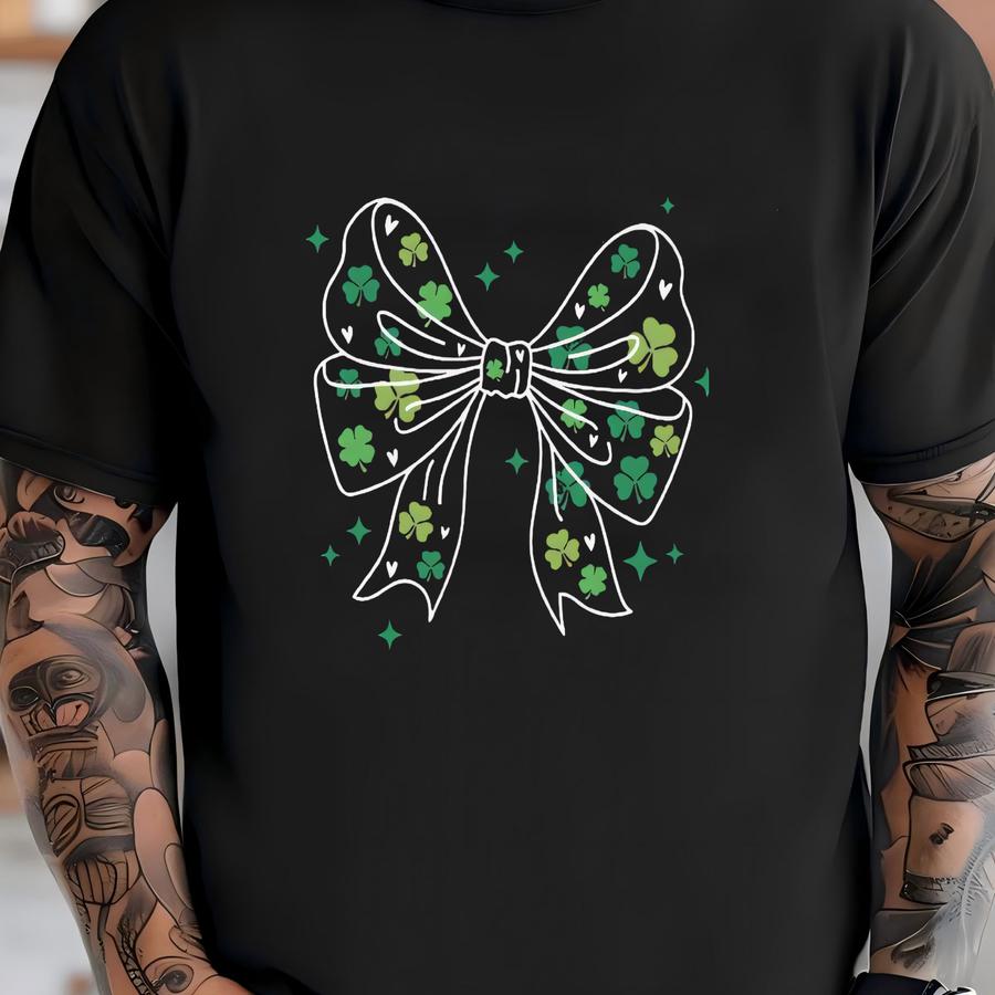 St Patrick's Day Tee: Clover Bow Design, Unisex Cotton Shirt T-shirt