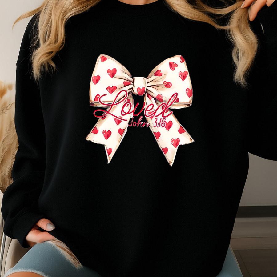Youth Valentine's Sweatshirt: Coquette Heart Bow, Christian Gift Sweatshirt