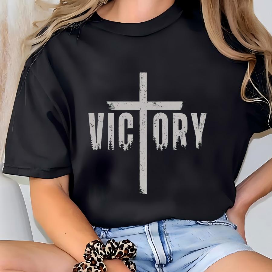 Christian Victory Hoodie: Distressed Cross Design, Faith Based T-shirt