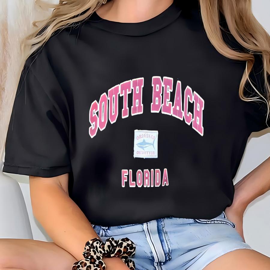 Vintage Y2k Gildan Tag South Beach Florida Spellout Big Logo Printed Crewneck Pullover Sweater Florida Size X-large Colour Navyblue T-shirt