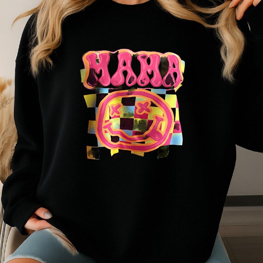 Retro Mama Neon Smile Sweatshurt, Kylie Pitts Viral Tshirt, Cozy Gildan Crewneck, Fall Apparel, Gildan T-shirt, Cc T-shirt Sweatshirt