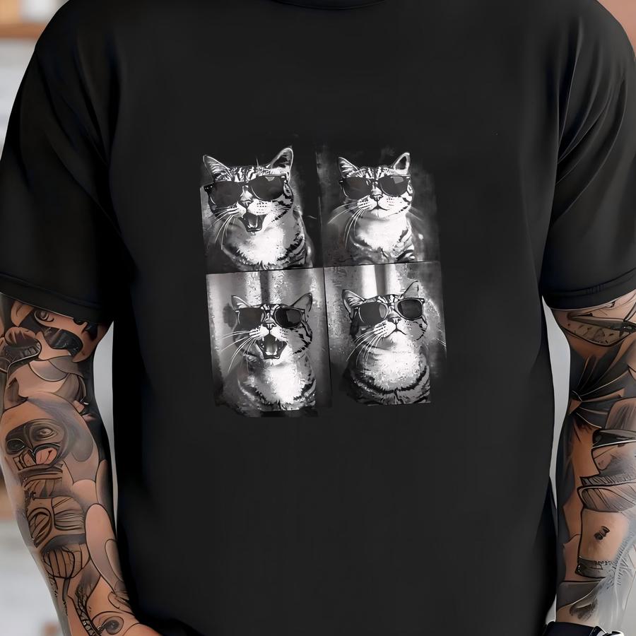 Cute Cat Face Photobooth Shirt, Funny Cat With Sunglasses Hoodie, Unisex Shirt Bx42 T-shirt